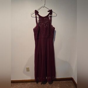 Lulu's Red Halter Pleated Gown for Prom